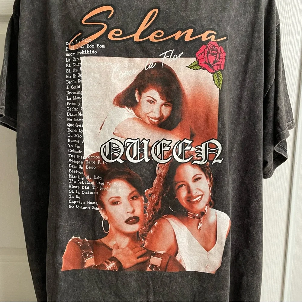 Selena Gray Bleach Dyed Band T-Shirt Size XL Graphic Song Lyrics Photos Cotton - Picture 9 of 12